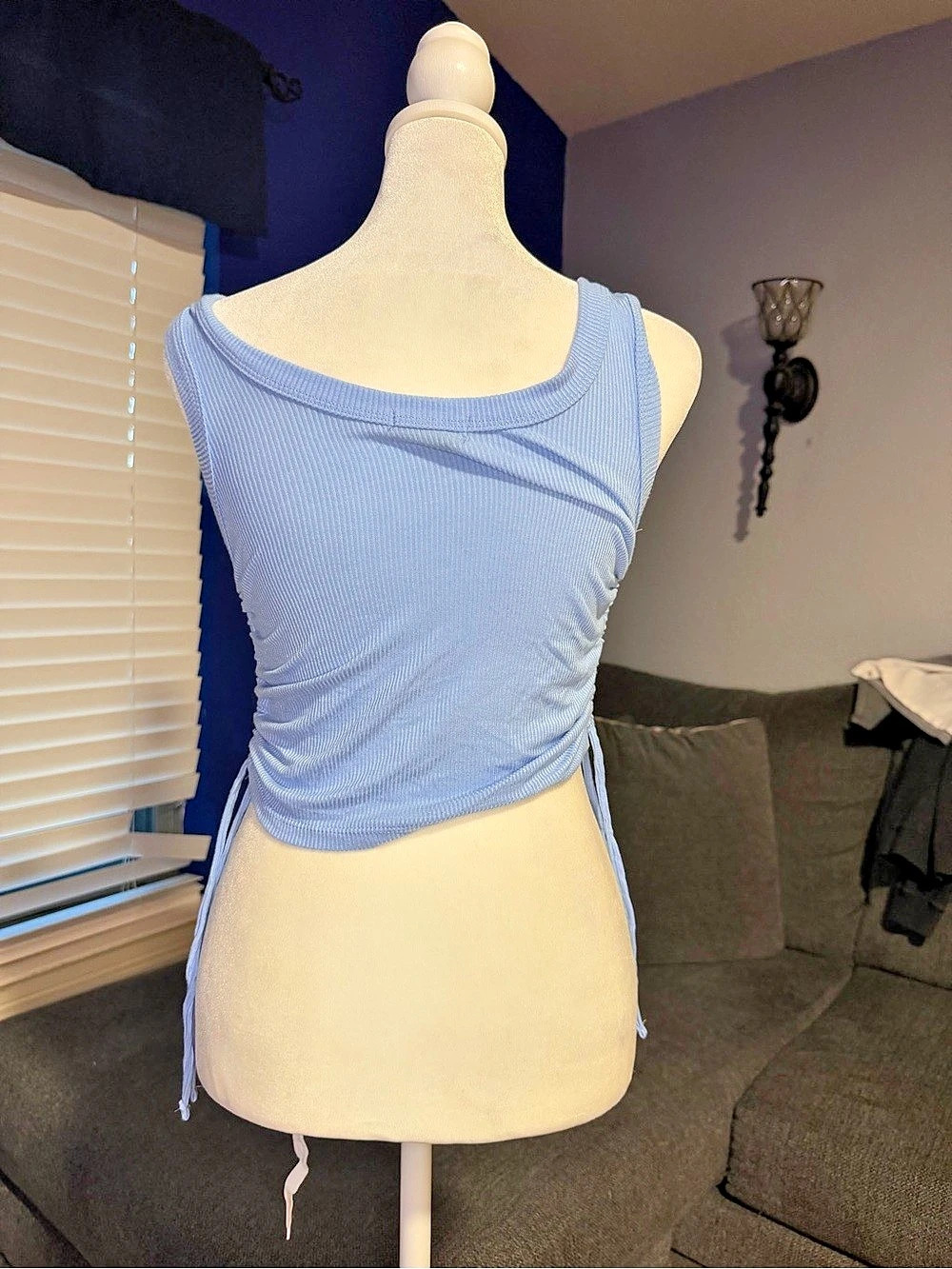 Blue Ruched Butterfly Tank Top Like New - Picture 3 of 3